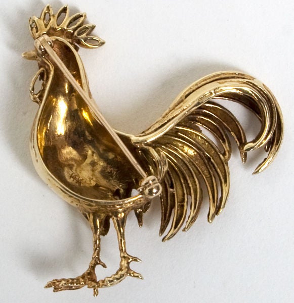 Women's or Men's Gold Rooster Brooch