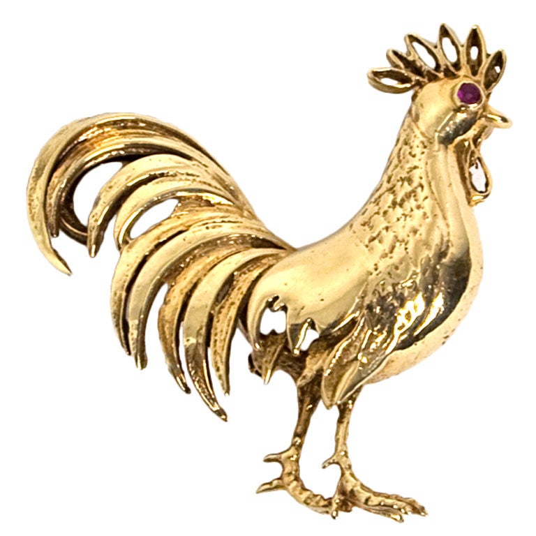 Gold Rooster Brooch