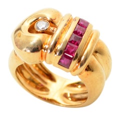 Vintage Ruby Diamond Gold Buckle Ring