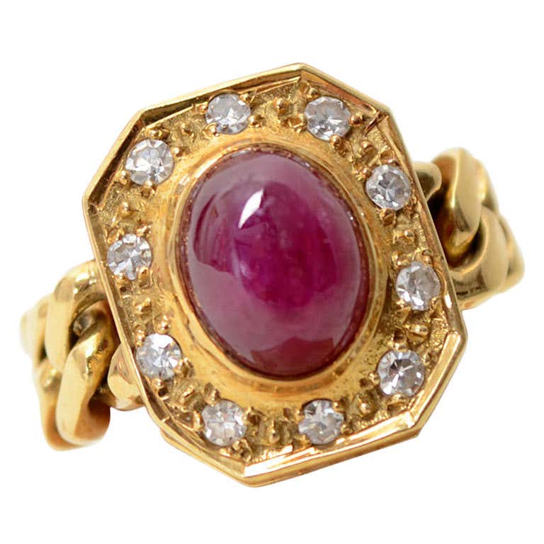 Diamond Ruby Chain Ring For Sale at 1stDibs