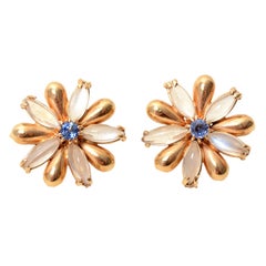 Retro Earrings with Moonstones and Sapphires
