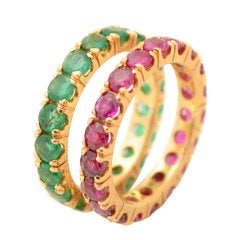 Retro Ruby and Emerald Eternity Bands