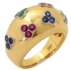Vintage Gold Domed Ring with Rubies, Emeralds and Sapphires.