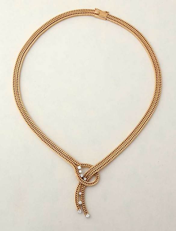 RETRO Gold and Diamonds Lariat Necklace at 1stdibs