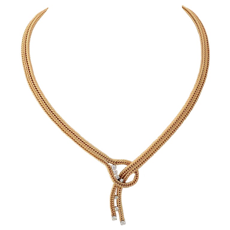 RETRO Gold and Diamonds Lariat Necklace at 1stdibs