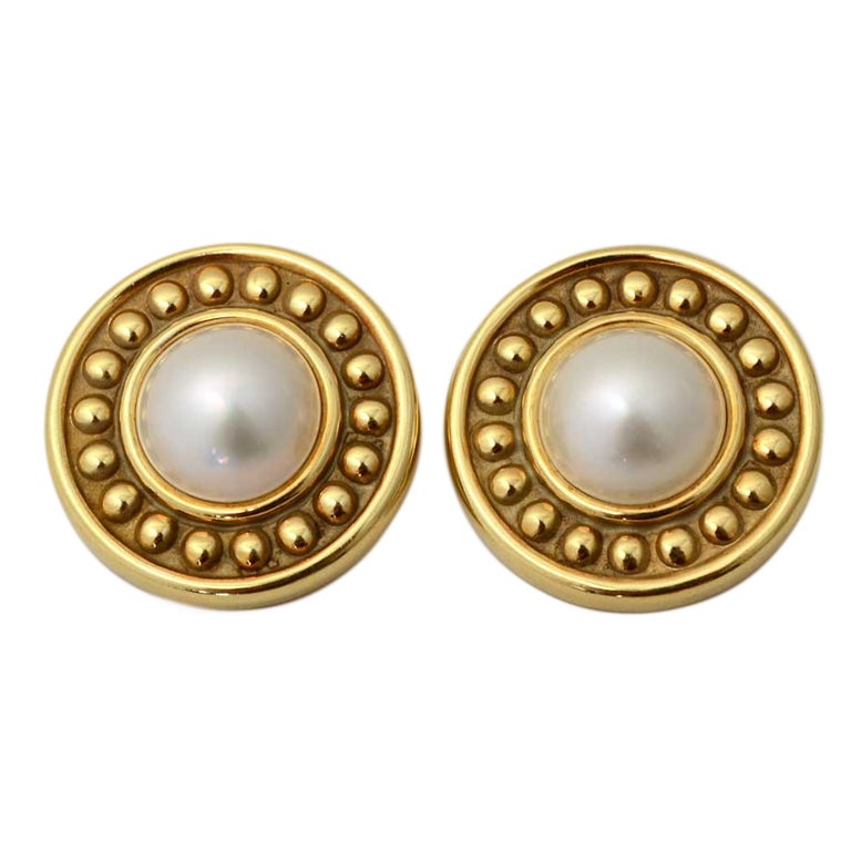 Large Gold and Mabe Pearl Earriings For Sale