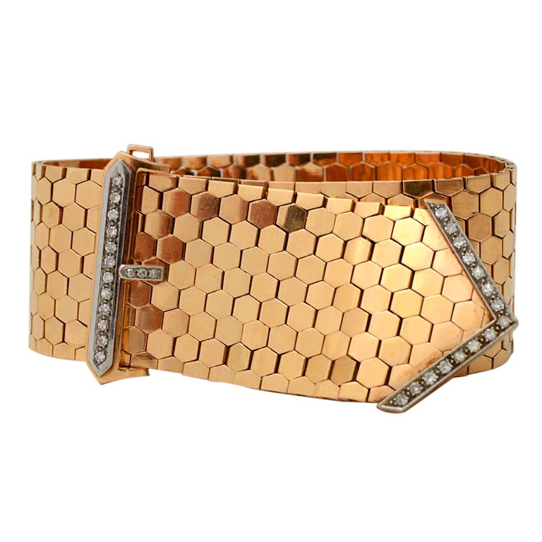 Retro Diamond Gold Buckle Bracelet