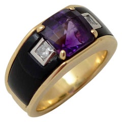 Vintage Michael Bondanza Gold Ring with Onyx; Amethyst and Diamonds