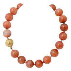 NICHOLAS VARNEY Carnelian Beads with Gold and Diamond Ball Clasp