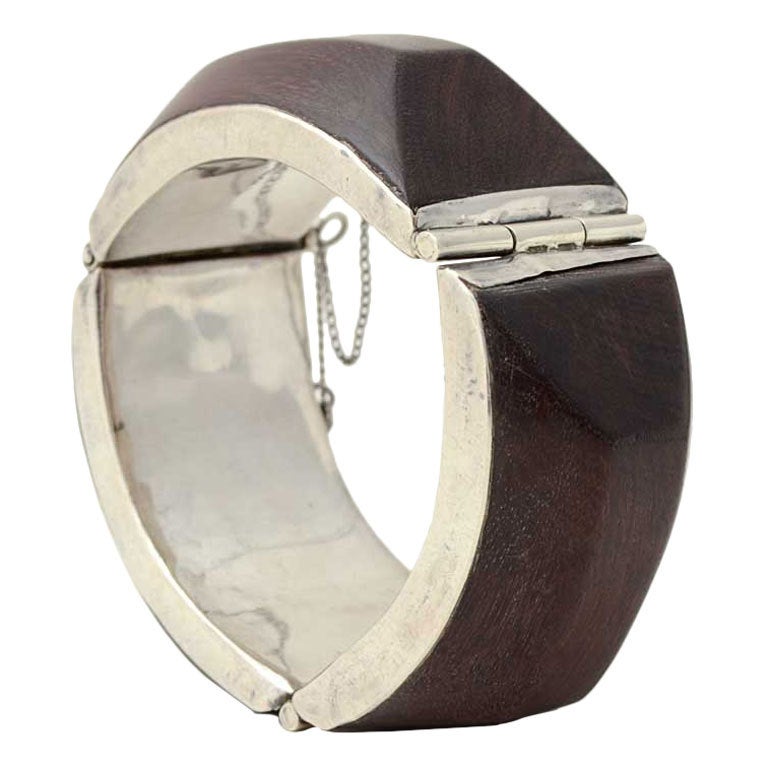 Silver and Rosewood Bracelet For Sale