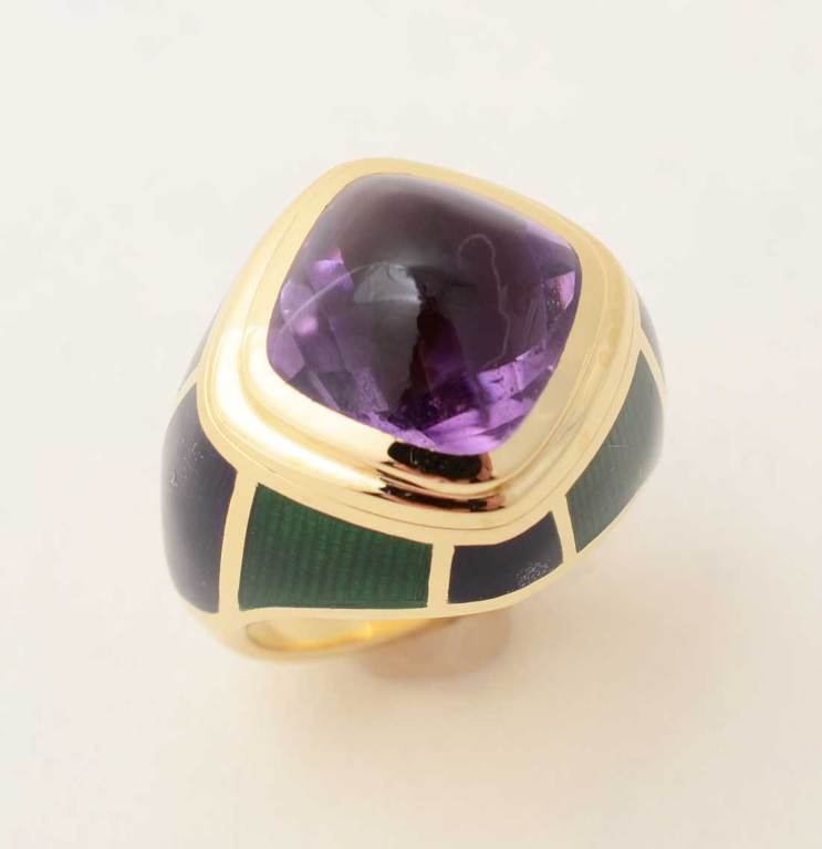 de Vroomen Amethyst and Enamel Ring