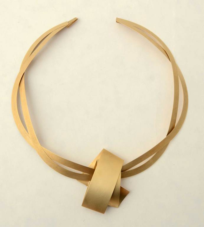 Modernist Niessing Gold Necklace and Earrings