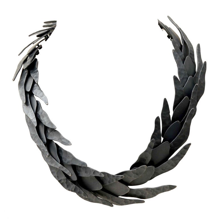 Oxidized Silver Feathers Necklace