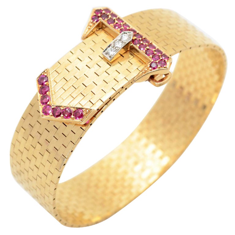 RETRO Buckle Bracelet with Rubies and Diamonds