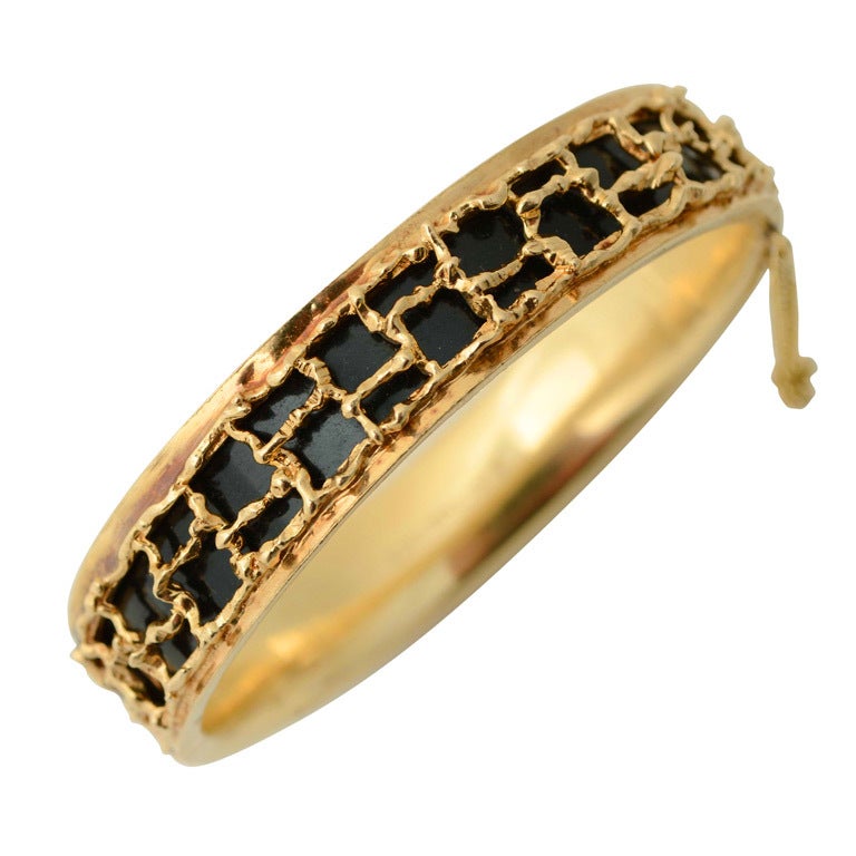 Gold and Enamel Bangle Bracelet
