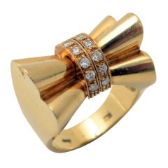 RETRO Gold and Diamonds Bow Ring 10