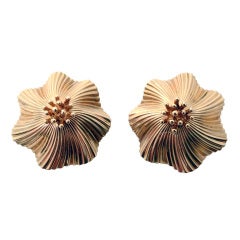 TIFFANY Gold Flower Ear Clips 12