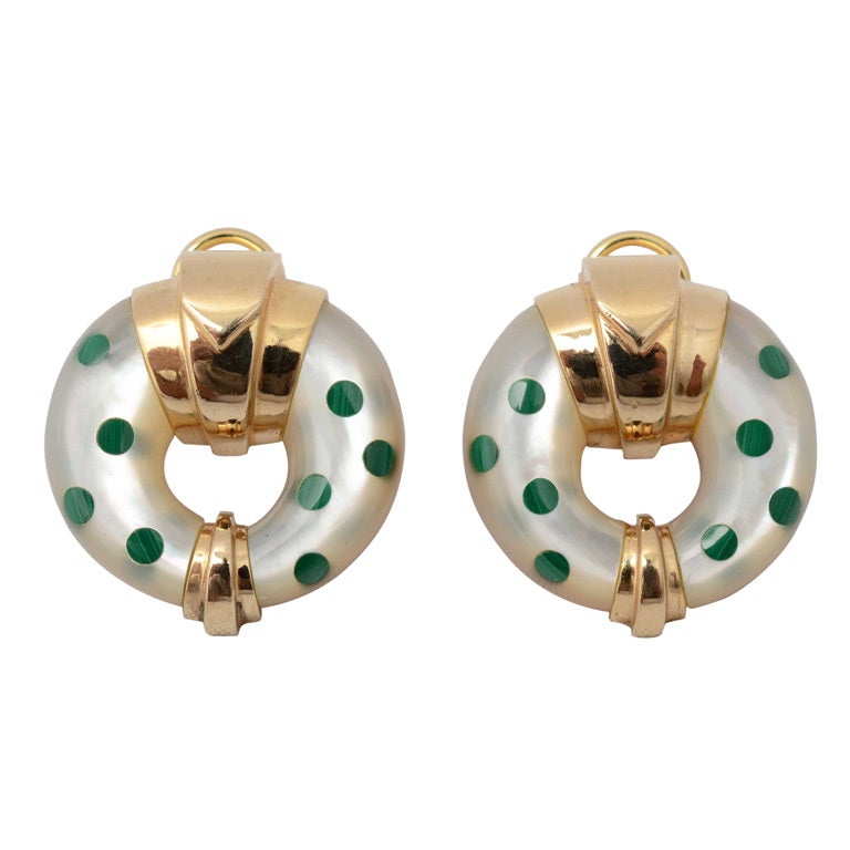 Boucles d'oreilles en forme de cercle avec nacre et malachite