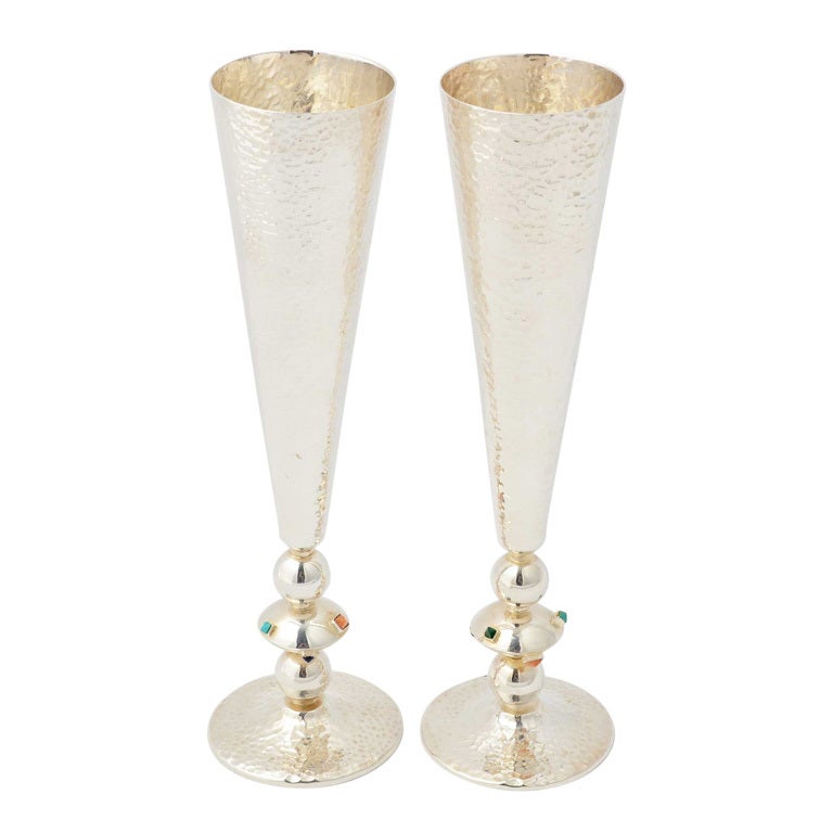 Emilia Castillo Silver Champagne Flutes