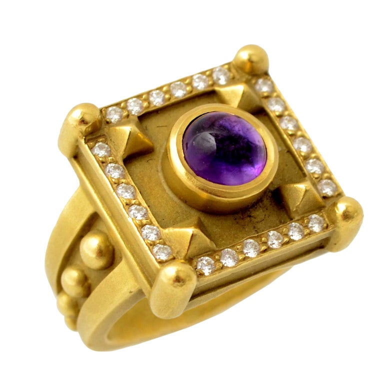 Kieselstein Cord Gold Ring with Amethyst and Diamonds
