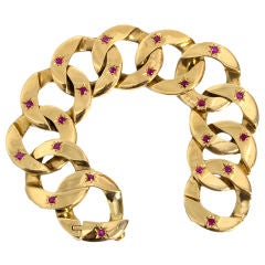 Gold Curb Chain Bracelet with Rubies