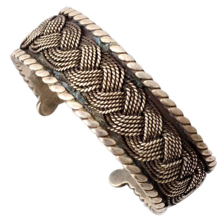 Hector Aguilar Braided Silver Cuff Bracelet For Sale