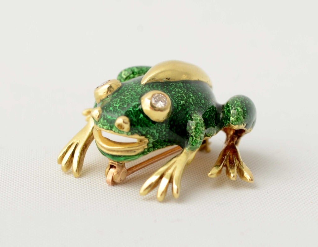 TIFFANY Gold and Enamel Frog Brooch
