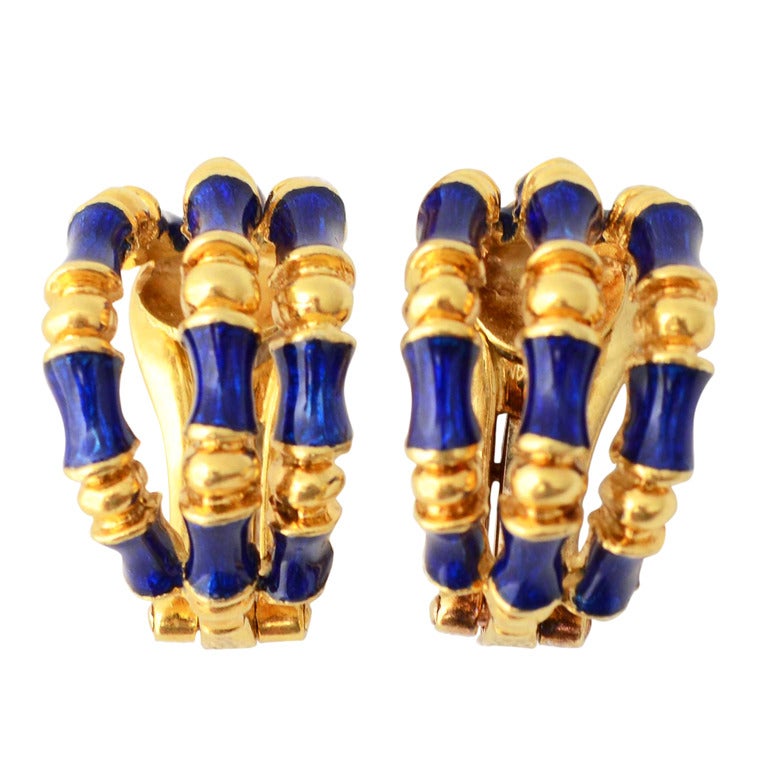 Tiffany & Co. Enamel Gold Bamboo Earrings