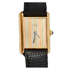 Retro Cartier Lady's Gilt Tank Wristwatch with Trinity-stripe Dial