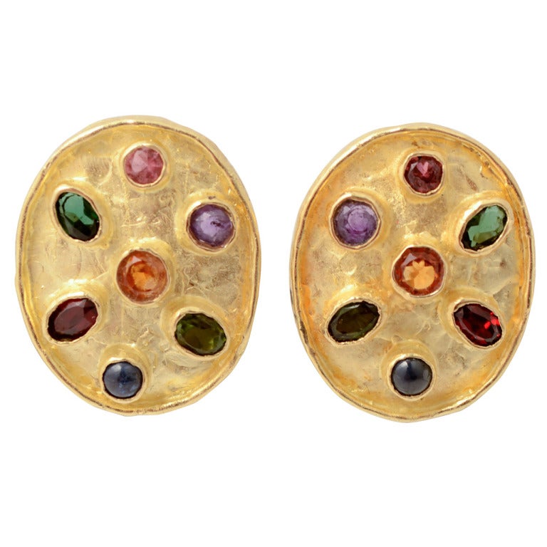 Multi Gem Oval Earrings