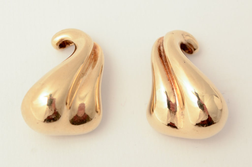 Large size, biomoorphic shaped lobed earrings by Greek jeweler, Minas. They measure 1 1/4