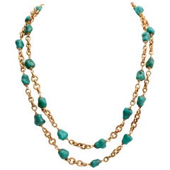 Gold Chain Necklace with Turquoise Chunks 4