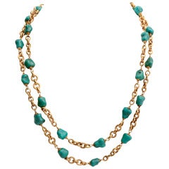 Gold Chain Necklace with Turquoise Chunks