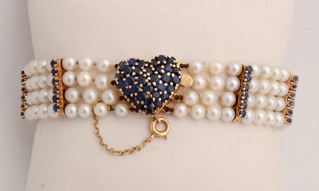 Women's Tiffany Pearl Bracelet with Sapphire Heart