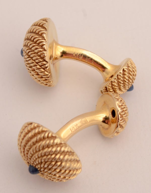 Gold and Sapphire Cufflinks In Excellent Condition In Darnestown, MD