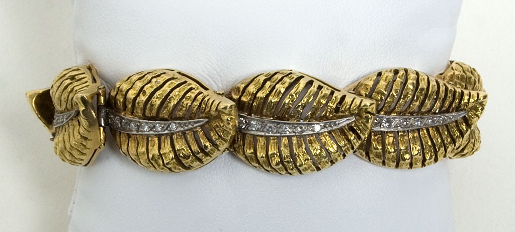Women's Diamond Gold Three Dimensional Leaf Bracelet