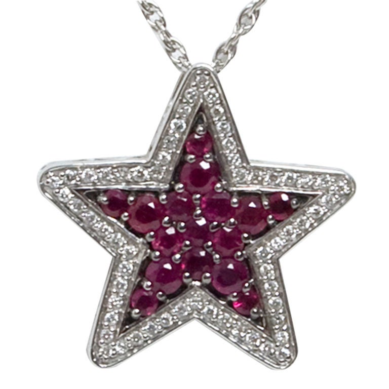 Ruby and Diamond Star Pendant For Sale