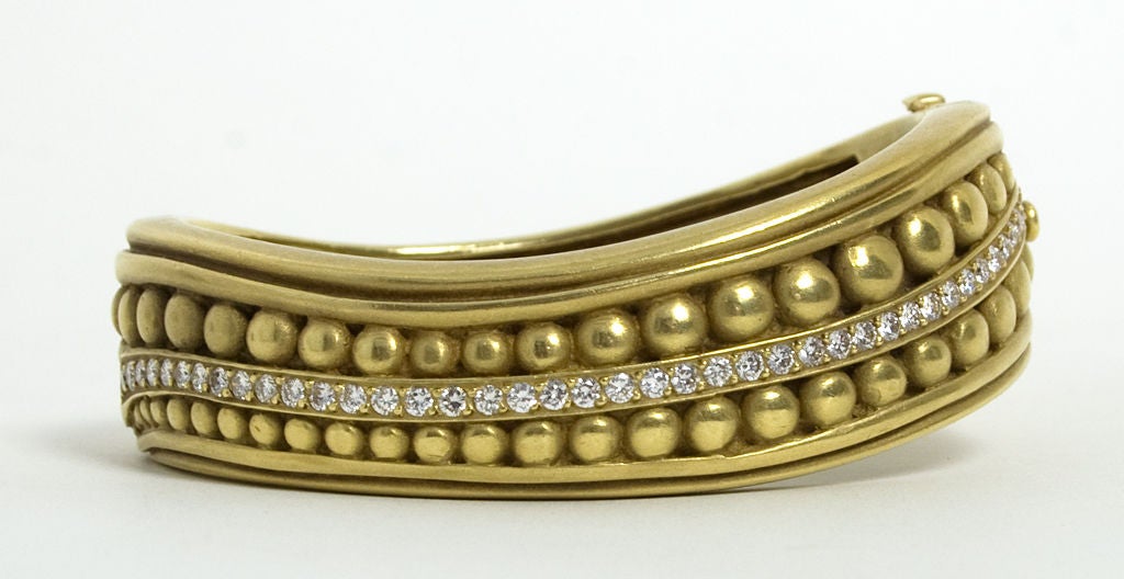 Large version of Kieselstein-Cord's undulating Caviar Bracelet with diamonds. 
Interior measures 2 3/16
