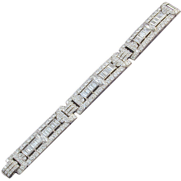 Art Deco  Baguette Marquise Round Diamond Set Bracelet For Sale