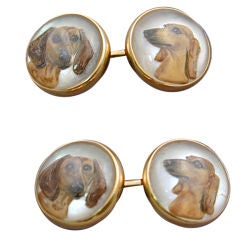 DACHSHUND Antique Reverse Intaglio Crystal  Cufflinks