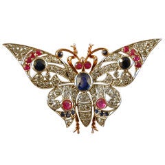 Diamond, Sapphire & Ruby Butterfly Brooch