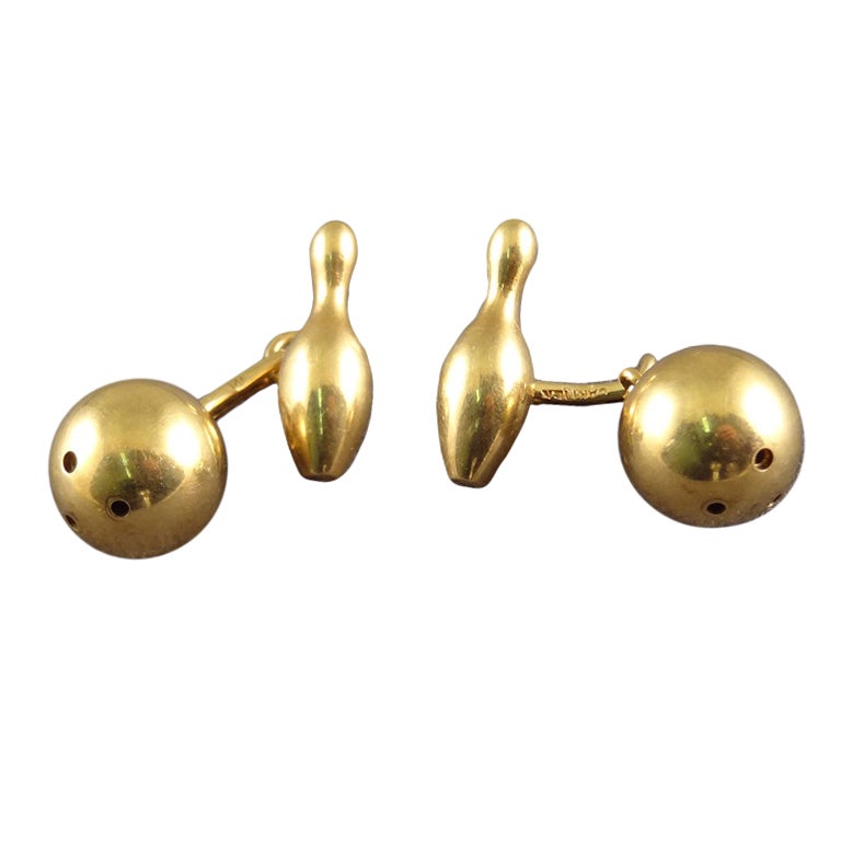 CARTIER Gold Bowling Cuff links For Sale