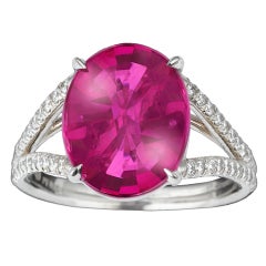 Natural Cabochon Ruby and Diamond Ring
