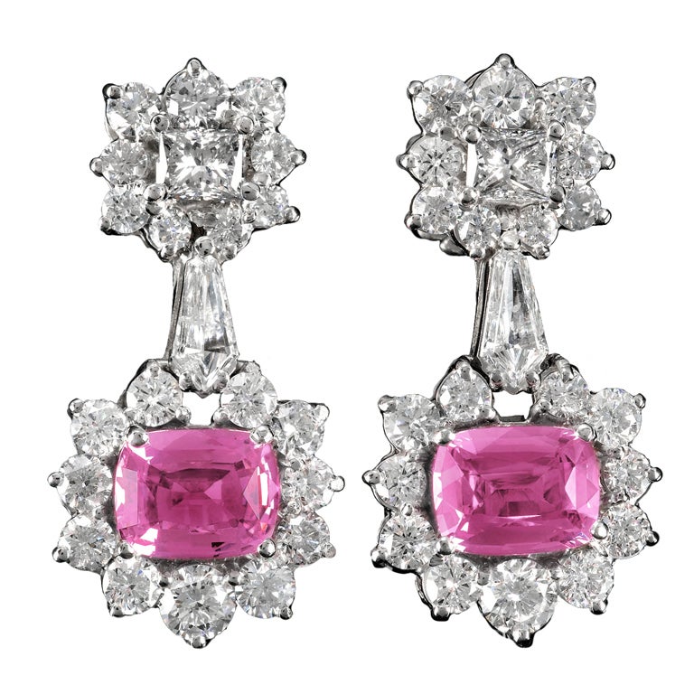 Exquisite Pink Sapphire and Diamond Earrings at 1stdibs