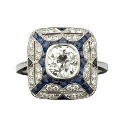 Antique Elegant Diamond and Calibre Cut Sapphire Ring
