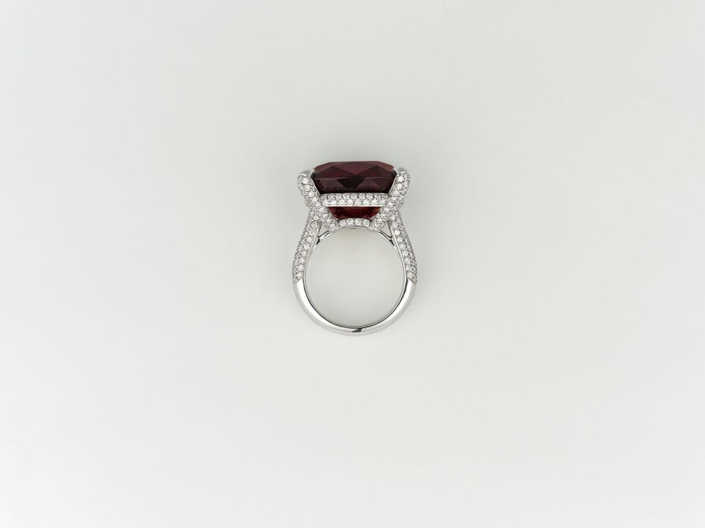 Contemporary Rubellite and Diamond Ring, 26.33 Carats