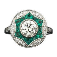 Art Deco Style Diamond and Emerald Ring