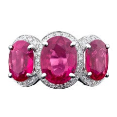 Three-Stone Rubellite and Diamond Ring