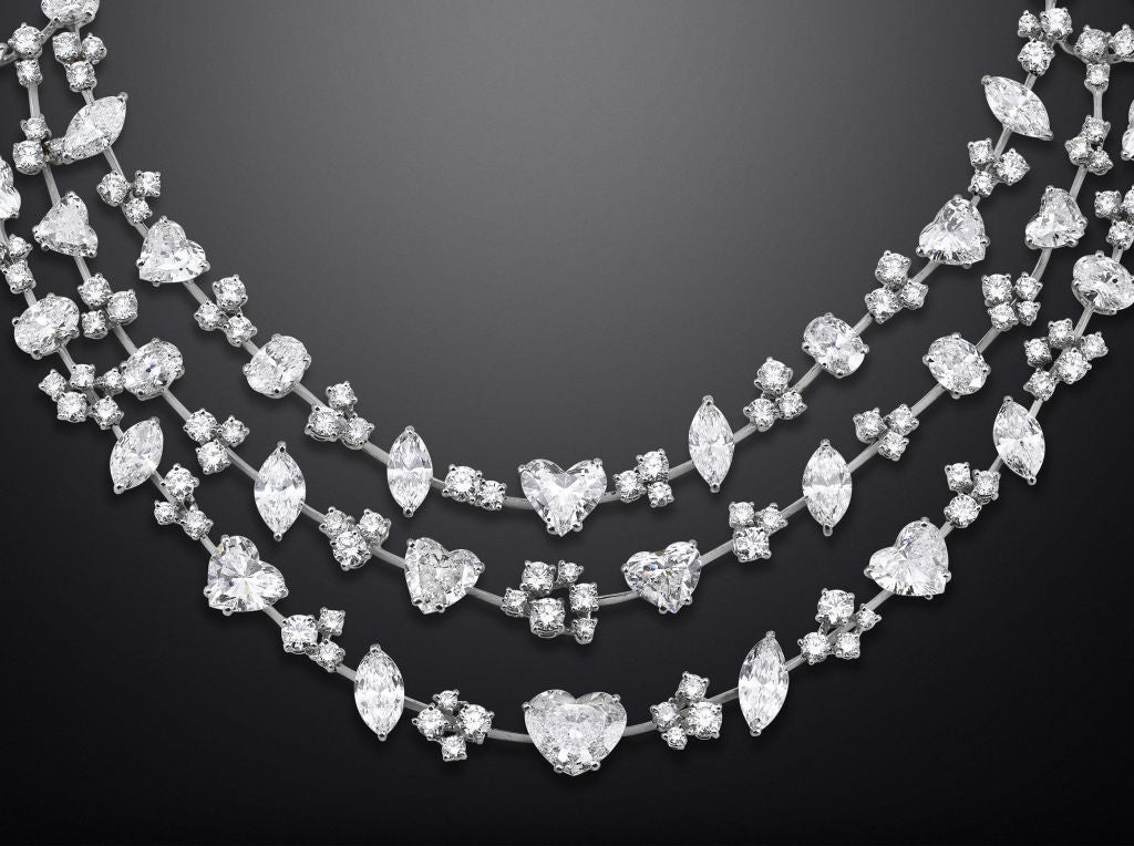 This incredible three-strand diamond collar necklace by London jewelry designer David Morris hails from the collection of 