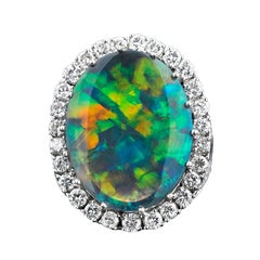 Black Opal and Diamond Ring 9.10 Carats